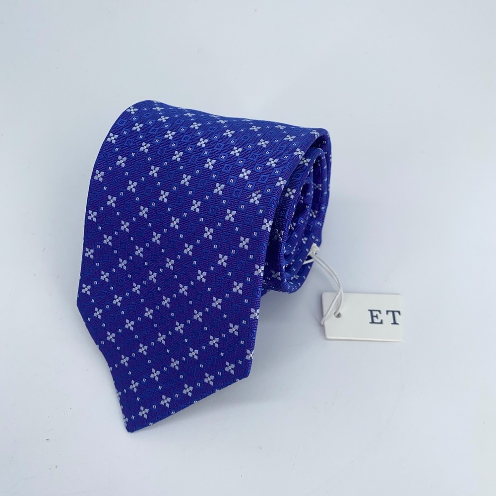 Eton Tie Mens One Size Navy White Patterned Silk Luxury Necktie England Made